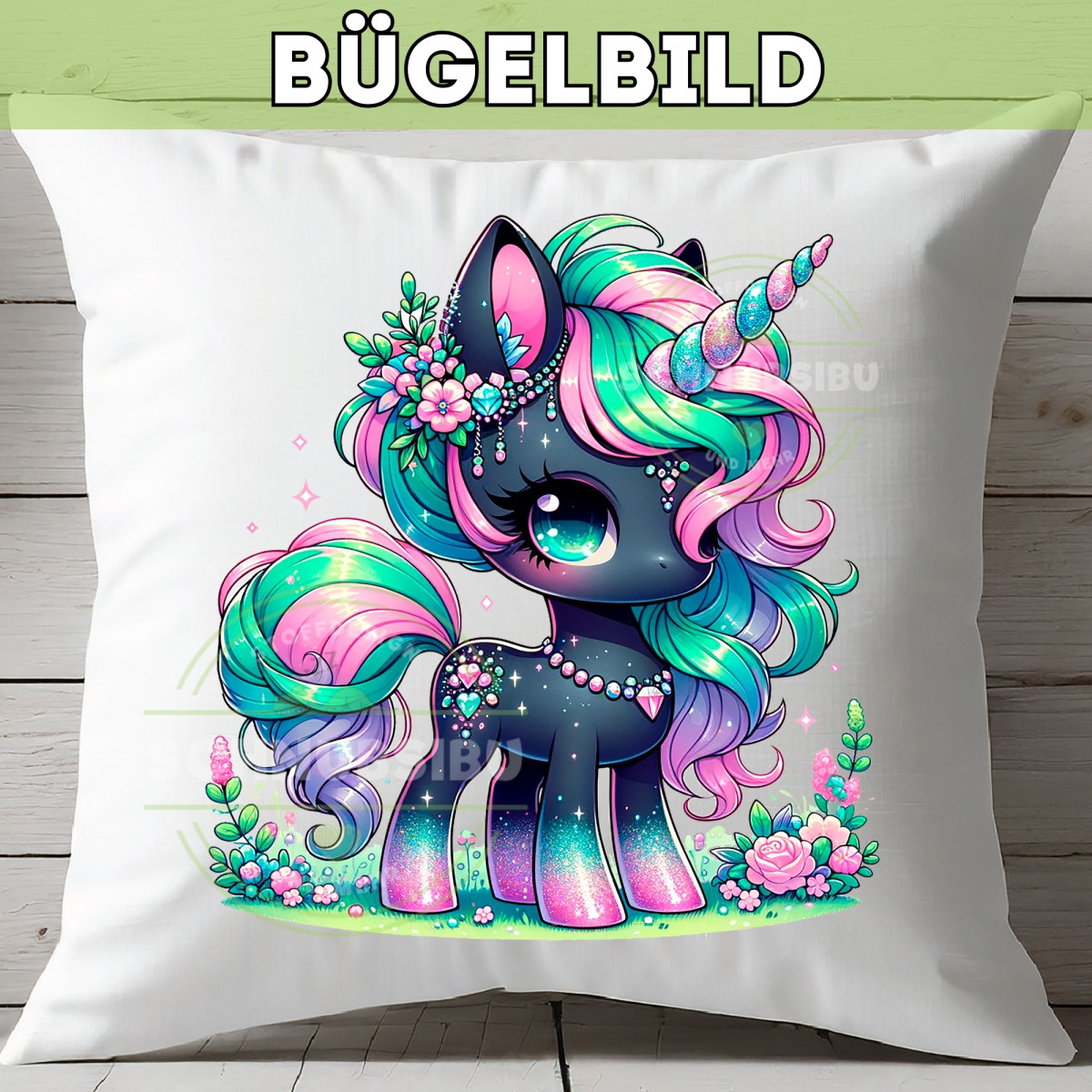 Bügelbild Einhorn Black Edition Nr. 2